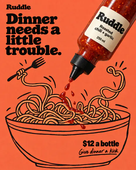 Example: Doodle ad for Ruddle, a fictional brand