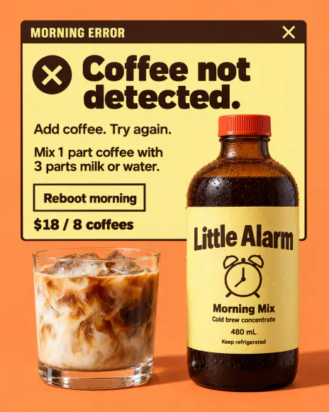 Example: Error message ad for Little Alarm, a fictional brand
