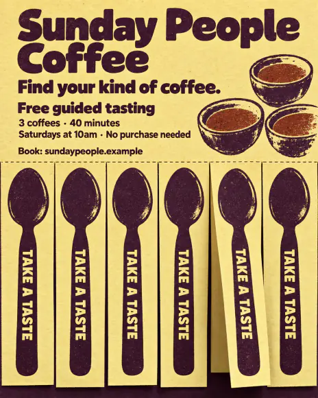 Example: Free ticket ad for Sunday People Coffee, a fictional brand