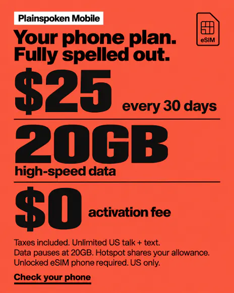 Example: Let's talk numbers ad for Plainspoken Mobile, a fictional brand