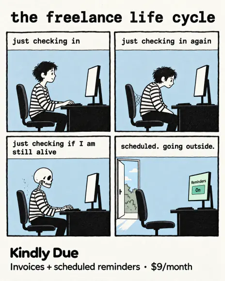 Example: Meme ad for Kindly Due, a fictional brand