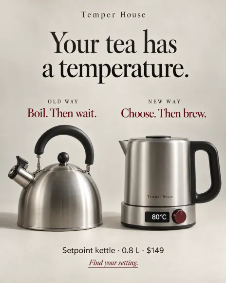 Example: New vs old ad for Temper House, a fictional brand