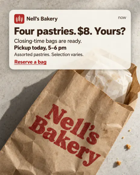 Example: Notification offer ad for Nell's Bakery, a fictional brand
