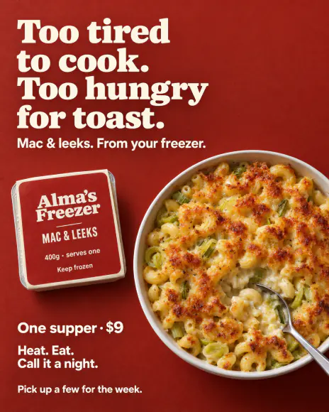 Example: Problem vs solution ad for Alma's Freezer, a fictional brand