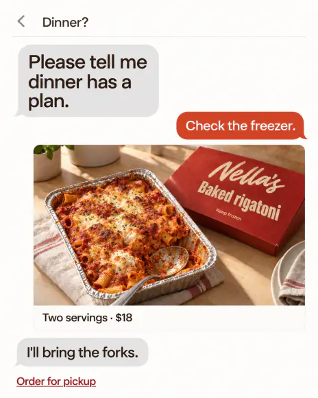 Example: Text message ad for Nella's, a fictional brand