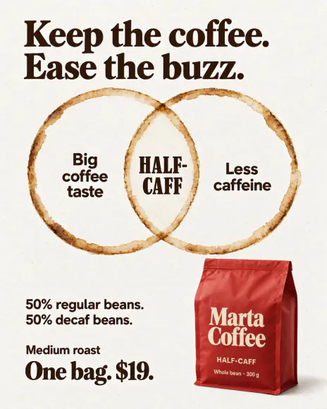 Example: Venn diagram ad for Marta Coffee, a fictional brand